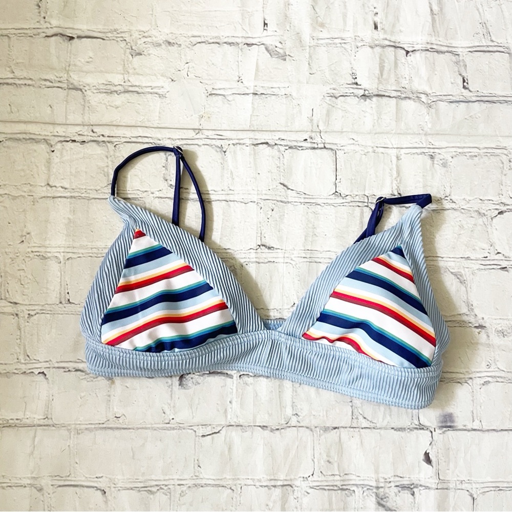 Byrds of Paradise Blue & Multicolor Striped Bikini Top